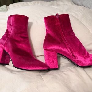 Balenciaga Fuchsia Velvet Block Heel Ankle Boots
